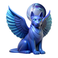 elegant contemporary A mysterious sphinx with wings of midnight blue, gazing enigmatically into the distance. Soft, moonlight. Art Nouveau style professional png