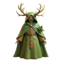 vibrant abstract A mysterious druid with antlers and a cloak of woven leaves, standing in a sacred grove. Soft, dappled sunlight. Celtic style authentic png
