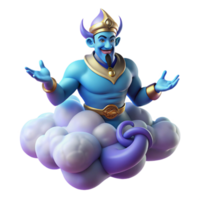 wonderful creative A powerful djinn emerging from a swirling cloud of smoke, granting a wish. Mystical, glowing lighting. Orientalist style premium png