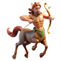 stunning classic A wise centaur with a bow and arrow, galloping through a forest. Dynamic, action-oriented lighting. Classical mythology style high quality png