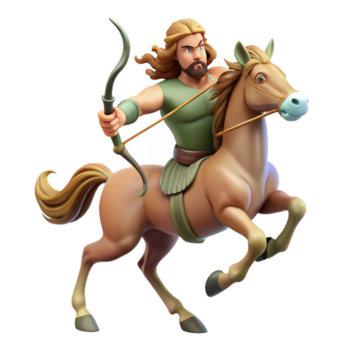 extraordinary minimalist A wise centaur with a bow and arrow, galloping through a forest. Dynamic, action-oriented lighting. Classical mythology style original png