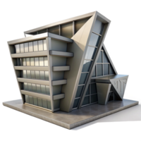 beautiful artistic Deconstructivist office building, tilted planes, intersecting volumes, concrete and steel, dramatic shadows, overcast sky, architectural rendering, genuine png