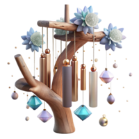serene modern Wind Chimes Hanging From Tree Branch Element with Transparent Background original png