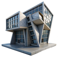 vibrant abstract Deconstructivist office building, tilted planes, intersecting volumes, concrete and steel, dramatic shadows, overcast sky, architectural rendering, high resolution png