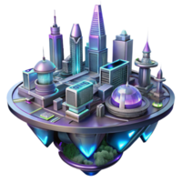 extraordinary abstract Futuristic floating city, sleek metallic structures, glowing neon accents, aerial view, cyberpunk style, night scene, high resolution png