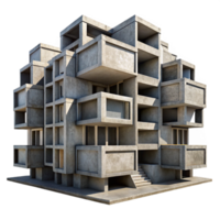 impressive abstract Brutalist concrete apartment complex, repetitive modular units, weathered texture, harsh sunlight, urban setting, documentary photography style, high resolution png