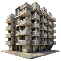 impressive traditional Brutalist concrete apartment complex, repetitive modular units, weathered texture, harsh sunlight, urban setting, documentary photography style, high quality png