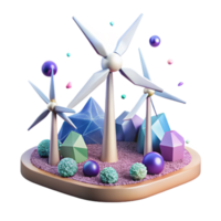 serene minimalist Wind Turbine Farm in Open Field Element with Transparent Background detailed png