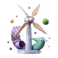 vibrant artistic Wind Turbine with Bird Perched on Top Element with Transparent Background high quality png