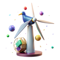serene abstract Wind Turbine with Bird Perched on Top Element with Transparent Background png