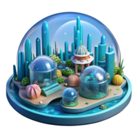 wonderful modern Underwater city, transparent domes, bioluminescent coral reefs, futuristic architecture, deep ocean setting, science fiction illustration, high quality png
