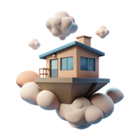 stunning modern Floating island house, minimalist modern design, surrounded by clouds, soft diffuse light, peaceful atmosphere, architectural concept art, high resolution png