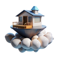 beautiful modern Floating island house, minimalist modern design, surrounded by clouds, soft diffuse light, peaceful atmosphere, architectural concept art, detailed png
