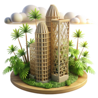 vivace minimalista bambù grattacielo, sostenibile architettura, intricato reticolo struttura, tropicale città sfondo, luminosa luce del sole, fotorealistico rendering, 4k png