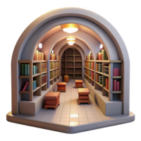 serene creative Subterranean library, vaulted ceilings, rows of bookshelves, soft warm light, quiet atmosphere, digital painting, original png