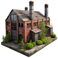 beautiful rustic Abandoned industrial factory, rusty metal structures, broken windows, overgrown with weeds, eerie atmosphere, urban exploration photography style, 4K png
