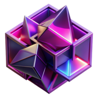 extraordinary modern Fractured geometric shapes in vibrant magenta and deep violet, with sharp, contrasting edges and neon light accents, in a Cubist style genuine png