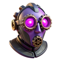 wonderful rustic A steampunk mask with intricate gears and lenses, concealing the wearer's identity, lit by a mysterious, purple glow in a gothic style high resolution png
