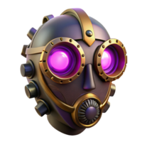 vibrant contemporary A steampunk mask with intricate gears and lenses, concealing the wearer's identity, lit by a mysterious, purple glow in a gothic style high resolution png