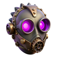 elegant vintage A steampunk mask with intricate gears and lenses, concealing the wearer's identity, lit by a mysterious, purple glow in a gothic style authentic png