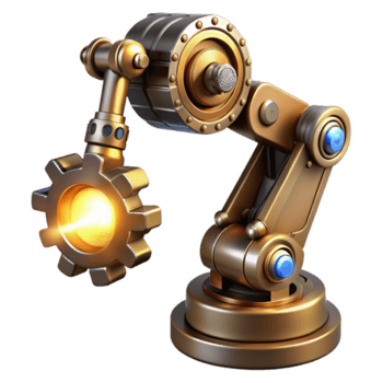 vivace Vintage ▾ un' steampunk robotica braccio estendendosi in direzione il spettatore, con intricato ingranaggi e pistoni, illuminato di un' dinamico, riflettore effetto nel un' cyberpunk stile autentico png