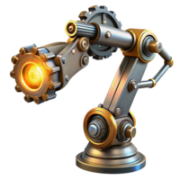 vibrant modern A steampunk robotic arm extending towards the viewer, with intricate gears and pistons, lit by a dynamic, spotlight effect in a cyberpunk style high resolution png
