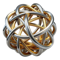 serene modern A complex network of interwoven threads in metallic silver and gold, with a subtle sheen and soft, ambient lighting, in a Textile Art style detailed png