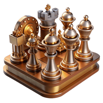 extraordinario resumen un Steampunk ajedrez conjunto con intrincadamente tallado piezas parecido a autómatas, arreglado en un latón junta, iluminado por un suave, ambiente ligero en un todavía vida estilo alto resolución png