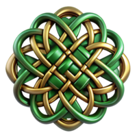 dramatic minimalist An intricate pattern of interwoven Celtic knots in emerald green and gold, with a subtle metallic sheen and soft, diffused lighting, in a Celtic Art style professional png