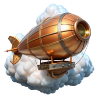 magnificent contemporary A steampunk airship soaring through a cloud-filled sky, its brass and copper hull gleaming in the sunlight, intricate gears and propellers visible, digital art 4K png