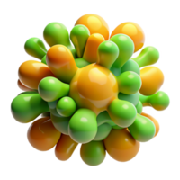 wonderful contemporary A cluster of organic shapes resembling microscopic organisms, in vibrant hues of green, yellow, and orange, with a soft, diffused glow, in a Biomorphic style high resolution png