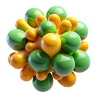 wonderful creative A cluster of organic shapes resembling microscopic organisms, in vibrant hues of green, yellow, and orange, with a soft, diffused glow, in a Biomorphic style high resolution png