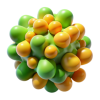 stunning minimalist A cluster of organic shapes resembling microscopic organisms, in vibrant hues of green, yellow, and orange, with a soft, diffused glow, in a Biomorphic style detailed png
