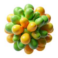 serene contemporary A cluster of organic shapes resembling microscopic organisms, in vibrant hues of green, yellow, and orange, with a soft, diffused glow, in a Biomorphic style 4K png