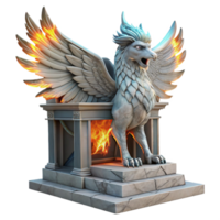 extraordinary creative A majestic griffin with iridescent feathers, perched atop a crumbling marble altar bathed in ethereal moonlight. Its eyes glow with an inner fire. Art Nouveau style authentic png