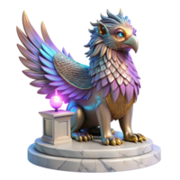 stunning classic A majestic griffin with iridescent feathers, perched atop a crumbling marble altar bathed in ethereal moonlight. Its eyes glow with an inner fire. Art Nouveau style authentic png