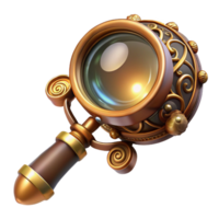 wonderful traditional A steampunk monocle with a magnifying glass and intricate filigree design, reflecting a hidden message, lit by a soft, ambient light, highly detailed, digital art exclusive png