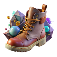 stunning classic Worn Leather Boot with Laces Brown Color Isolated Transparent Background high resolution png