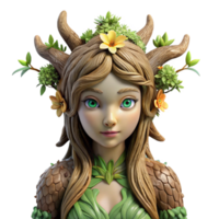 extraordinary modern A serene dryad emerging from an ancient oak, her skin textured like bark, adorned with delicate moss and wildflowers. Soft, dappled sunlight. Pre-Raphaelite style genuine png