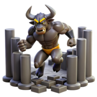 vibrant creative A powerful minotaur, half-man, half-bull, charging through a labyrinth of obsidian pillars. Dynamic, motion-blurred lighting. Comic book style high resolution png