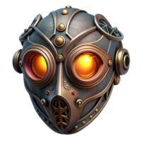 elegant modern A steampunk mask with intricate filigree designs and glowing lenses, concealing the wearer's identity, lit by a cool, mysterious light, highly detailed, digital art high resolution png