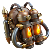 impressive rustic A steampunk jetpack with intricate brass nozzles and leather straps, emitting a faint, orange glow, digital painting high resolution png