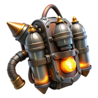 vibrant minimalist A steampunk jetpack with intricate brass nozzles and leather straps, emitting a faint, orange glow, digital painting high resolution png