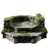 A weathered stone structure with steps covered with moss png