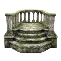 Weathered stone staircase with a matching balustrade and pillars png