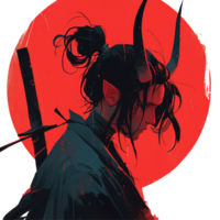 A stylized illustration depicting a horned figure with a sword png
