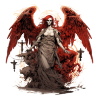 A Figure With Red Wings Stands With Arms Outstretched Facing Forward png
