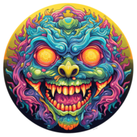 A colorful and expressive artistic rendering of a monster face png