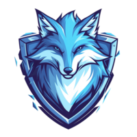 A detailed illustration showing a blue fox with a shield surrounding it png