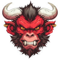 A fearsome red demon character with horns and sharp teeth png
